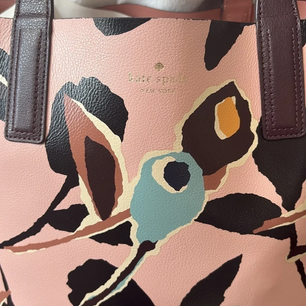 Kate Spade    Tote   Pink, multi color, leather inside and out  abstract floral